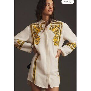 Dhruv Kapoor NWT Long-Sleeve Embroidered Sequin Mini Shirt Dress Medium Anthro